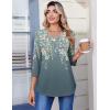 Zeagoo 3/4 Length Sleeve Womens Tops Casual V Neck Pleated Top Boho Floral Blouses Work Shirts(Floral Grey Green)