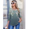 Zeagoo 3/4 Length Sleeve Womens Tops Casual V Neck Pleated Top Boho Floral Blouses Work Shirts(Floral Grey Green)