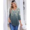 Zeagoo 3/4 Length Sleeve Womens Tops Casual V Neck Pleated Top Boho Floral Blouses Work Shirts(Floral Grey Green)