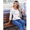 Zeagoo 3/4 Length Sleeve Womens Tops Casual V Neck Pleated Top Boho Floral Blouses Work Shirts(Floral White)