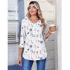 Zeagoo 3/4 Length Sleeve Womens Tops Casual V Neck Pleated Top Boho Floral Blouses Work Shirts(Floral White)