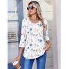 Zeagoo 3/4 Length Sleeve Womens Tops Casual V Neck Pleated Top Boho Floral Blouses Work Shirts(Floral White)