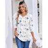 Zeagoo 3/4 Length Sleeve Womens Tops Casual V Neck Pleated Top Boho Floral Blouses Work Shirts(Floral White)