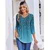 Zeagoo 3/4 Length Sleeve Womens Tops Casual V Neck Pleated Top Boho Floral Blouses Work Shirts(Leaf Green)
