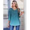 Zeagoo 3/4 Length Sleeve Womens Tops Casual V Neck Pleated Top Boho Floral Blouses Work Shirts(Leaf Green)