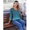 Zeagoo 3/4 Length Sleeve Womens Tops Casual V Neck Pleated Top Boho Floral Blouses Work Shirts(Leaf Green)