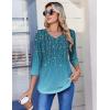 Zeagoo 3/4 Length Sleeve Womens Tops Casual V Neck Pleated Top Boho Floral Blouses Work Shirts(Leaf Green)