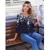 Zeagoo 3/4 Length Sleeve Womens Tops Casual V Neck Pleated Top Boho Floral Blouses Work Shirts(Leaf Navy)