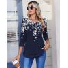 Zeagoo 3/4 Length Sleeve Womens Tops Casual V Neck Pleated Top Boho Floral Blouses Work Shirts(Leaf Navy)