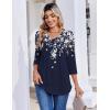 Zeagoo 3/4 Length Sleeve Womens Tops Casual V Neck Pleated Top Boho Floral Blouses Work Shirts(Leaf Navy)