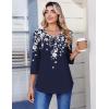 Zeagoo 3/4 Length Sleeve Womens Tops Casual V Neck Pleated Top Boho Floral Blouses Work Shirts(Leaf Navy)