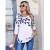Zeagoo 3/4 Length Sleeve Womens Tops Casual V Neck Pleated Top Boho Floral Blouses Work Shirts(Leaf White)