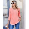 Zeagoo 3/4 Length Sleeve Womens Tops Casual V Neck Pleated Top Boho Floral Blouses Work Shirts(Pink)