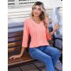 Zeagoo 3/4 Length Sleeve Womens Tops Casual V Neck Pleated Top Boho Floral Blouses Work Shirts(Pink)