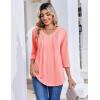 Zeagoo 3/4 Length Sleeve Womens Tops Casual V Neck Pleated Top Boho Floral Blouses Work Shirts(Pink)