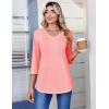 Zeagoo 3/4 Length Sleeve Womens Tops Casual V Neck Pleated Top Boho Floral Blouses Work Shirts(Pink)