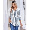 Zeagoo 3/4 Length Sleeve Womens Tops Casual V Neck Pleated Top Boho Floral Blouses Work Shirts(White Blue)