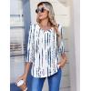 Zeagoo 3/4 Length Sleeve Womens Tops Casual V Neck Pleated Top Boho Floral Blouses Work Shirts(White Blue)