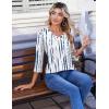 Zeagoo 3/4 Length Sleeve Womens Tops Casual V Neck Pleated Top Boho Floral Blouses Work Shirts(White Blue)