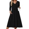 Zeagoo 3/4 Sleeve Women’s Dress Casual Midi Tshirt Dresses with Pockets Empire Waist Summer Semi-Formal Boho Beach Sundress(01 Solid Black)