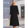Zeagoo 3/4 Sleeve Women’s Dress Casual Midi Tshirt Dresses with Pockets Empire Waist Summer Semi-Formal Boho Beach Sundress(01 Solid Black)