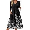 Zeagoo 3/4 Sleeve Women’s Dress Casual Midi Tshirt Dresses with Pockets Empire Waist Summer Semi-Formal Boho Beach Sundress(Black Floral)