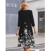 Zeagoo 3/4 Sleeve Women’s Dress Casual Midi Tshirt Dresses with Pockets Empire Waist Summer Semi-Formal Boho Beach Sundress(Black Floral)