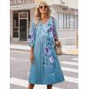 Zeagoo 3/4 Sleeve Women’s Dress Casual Midi Tshirt Dresses with Pockets Empire Waist Summer Semi-Formal Boho Beach Sundress(Blue Floral)