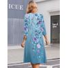 Zeagoo 3/4 Sleeve Women’s Dress Casual Midi Tshirt Dresses with Pockets Empire Waist Summer Semi-Formal Boho Beach Sundress(Blue Floral)