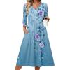 Zeagoo 3/4 Sleeve Women’s Dress Casual Midi Tshirt Dresses with Pockets Empire Waist Summer Semi-Formal Boho Beach Sundress(Blue Floral)