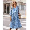 Zeagoo 3/4 Sleeve Women’s Dress Casual Midi Tshirt Dresses with Pockets Empire Waist Summer Semi-Formal Boho Beach Sundress(Blue Floral Xh41)