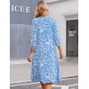 Zeagoo 3/4 Sleeve Women’s Dress Casual Midi Tshirt Dresses with Pockets Empire Waist Summer Semi-Formal Boho Beach Sundress(Blue Floral Xh41)