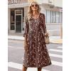 Zeagoo 3/4 Sleeve Women’s Dress Casual Midi Tshirt Dresses with Pockets Empire Waist Summer Semi-Formal Boho Beach Sundress(Coffee Floral)