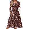 Zeagoo 3/4 Sleeve Women’s Dress Casual Midi Tshirt Dresses with Pockets Empire Waist Summer Semi-Formal Boho Beach Sundress(Coffee Floral)