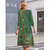 Zeagoo 3/4 Sleeve Women’s Dress Casual Midi Tshirt Dresses with Pockets Empire Waist Summer Semi-Formal Boho Beach Sundress(Green Floral)