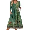 Zeagoo 3/4 Sleeve Women’s Dress Casual Midi Tshirt Dresses with Pockets Empire Waist Summer Semi-Formal Boho Beach Sundress(Green Floral)