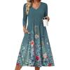 Zeagoo 3/4 Sleeve Women’s Dress Casual Midi Tshirt Dresses with Pockets Empire Waist Summer Semi-Formal Boho Beach Sundress(Green Grey)