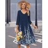 Zeagoo 3/4 Sleeve Women’s Dress Casual Midi Tshirt Dresses with Pockets Empire Waist Summer Semi-Formal Boho Beach Sundress(Navy Floral)