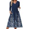 Zeagoo 3/4 Sleeve Women’s Dress Casual Midi Tshirt Dresses with Pockets Empire Waist Summer Semi-Formal Boho Beach Sundress(Navy Floral)