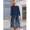 Zeagoo 3/4 Sleeve Women’s Dress Casual Midi Tshirt Dresses with Pockets Empire Waist Summer Semi-Formal Boho Beach Sundress(Navy Floral)