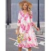 Zeagoo 3/4 Sleeve Women’s Dress Casual Midi Tshirt Dresses with Pockets Empire Waist Summer Semi-Formal Boho Beach Sundress(Pink)