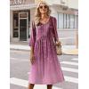 Zeagoo 3/4 Sleeve Women’s Dress Casual Midi Tshirt Dresses with Pockets Empire Waist Summer Semi-Formal Boho Beach Sundress(Purple)