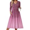 Zeagoo 3/4 Sleeve Women’s Dress Casual Midi Tshirt Dresses with Pockets Empire Waist Summer Semi-Formal Boho Beach Sundress(Purple)