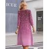 Zeagoo 3/4 Sleeve Women’s Dress Casual Midi Tshirt Dresses with Pockets Empire Waist Summer Semi-Formal Boho Beach Sundress(Purple)