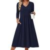 Zeagoo 3/4 Sleeve Women’s Dress Casual Midi Tshirt Dresses with Pockets Empire Waist Summer Semi-Formal Boho Beach Sundress(Solid Navy)