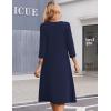 Zeagoo 3/4 Sleeve Women’s Dress Casual Midi Tshirt Dresses with Pockets Empire Waist Summer Semi-Formal Boho Beach Sundress(Solid Navy)