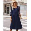 Zeagoo 3/4 Sleeve Women’s Dress Casual Midi Tshirt Dresses with Pockets Empire Waist Summer Semi-Formal Boho Beach Sundress(Solid Navy)