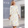 Zeagoo 3/4 Sleeve Women’s Dress Casual Midi Tshirt Dresses with Pockets Empire Waist Summer Semi-Formal Boho Beach Sundress(White Floral)