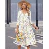 Zeagoo 3/4 Sleeve Women’s Dress Casual Midi Tshirt Dresses with Pockets Empire Waist Summer Semi-Formal Boho Beach Sundress(White Floral)