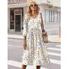 Zeagoo 3/4 Sleeve Women’s Dress Casual Midi Tshirt Dresses with Pockets Empire Waist Summer Semi-Formal Boho Beach Sundress(White Floral)